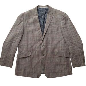 Joseph Abboud Linen Blend Tan Plaid Slim Fit Sport Coat Blazer 48 Regular
